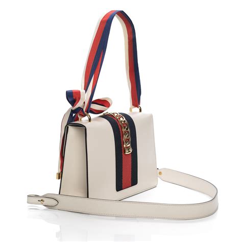 GUCCI Calfskin Small Sylvie Shoulder Bag Off White